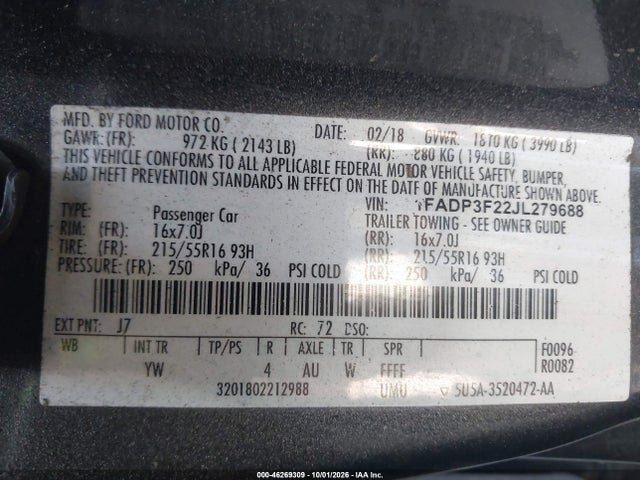 Ford FOCUS SE 2018 1FADP3F22JL279688 Image 9