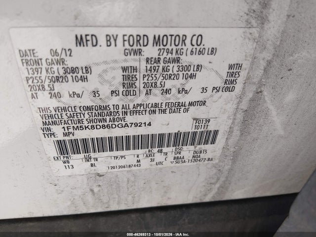 Auction sale of the 2013 Ford Explorer Xlt, vin: 1FM5K8D86DGA79214, lot number: 46269313