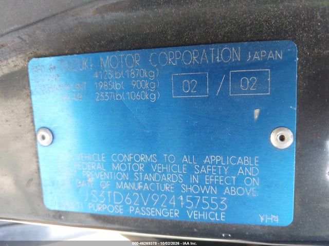 Продаж на аукціоні авто 2002 Suzuki Grand Vitara Jlx/limited, vin: JS3TD62V924157553, номер лоту: 46269378