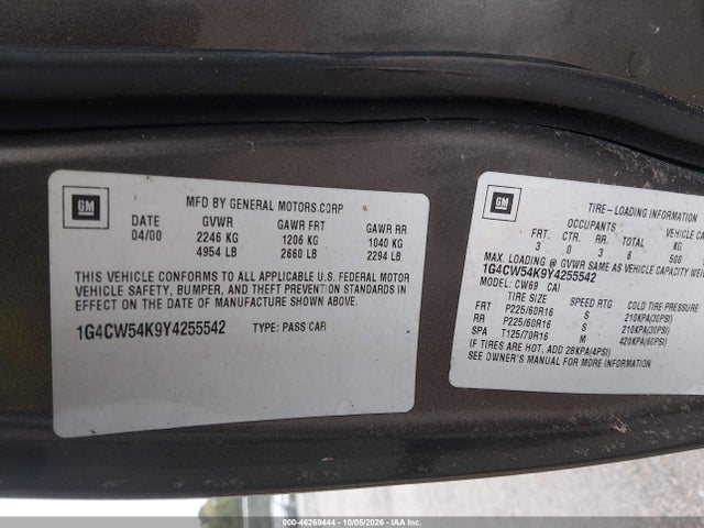 Продаж на аукціоні авто 2000 Buick Park Avenue, vin: 1G4CW54K9Y4255542, номер лоту: 46269444