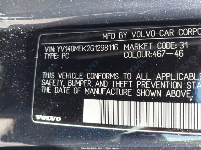 46269486 :رقم المزاد ، YV140MEK2G1298116 vin ، 2016 Volvo V60 T5 Drive-e Premier مزاد بيع