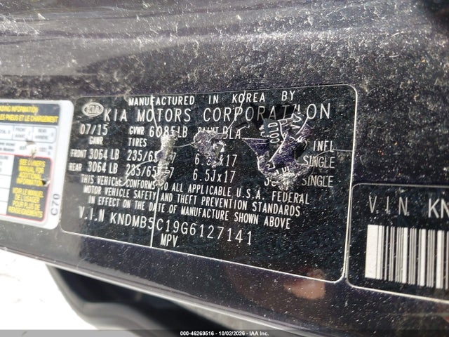Aukcja sprzedaży 2016 Kia Sedona Lx, vin: KNDMB5C19G6127141, numer aukcji: 46269516
