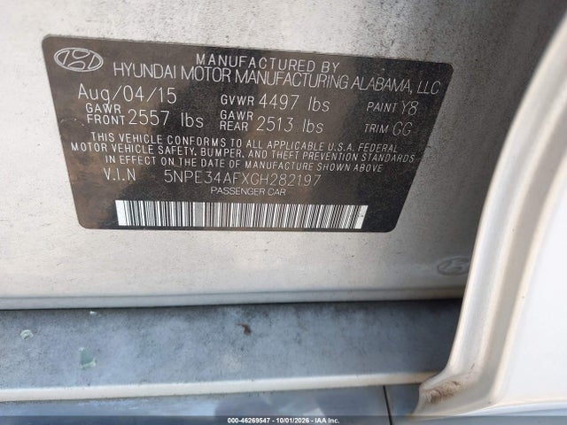 46269547 :رقم المزاد ، 5NPE34AFXGH282197 vin ، 2016 Hyundai Sonata Sport مزاد بيع