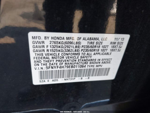 5FNYF4H79EB011064 Honda Pilot Ex-l