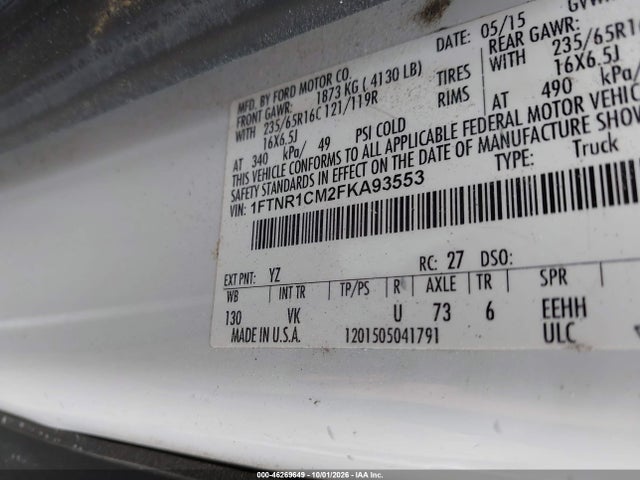 Продаж на аукціоні авто 2015 Ford Transit-250, vin: 1FTNR1CM2FKA93553, номер лоту: 46269649