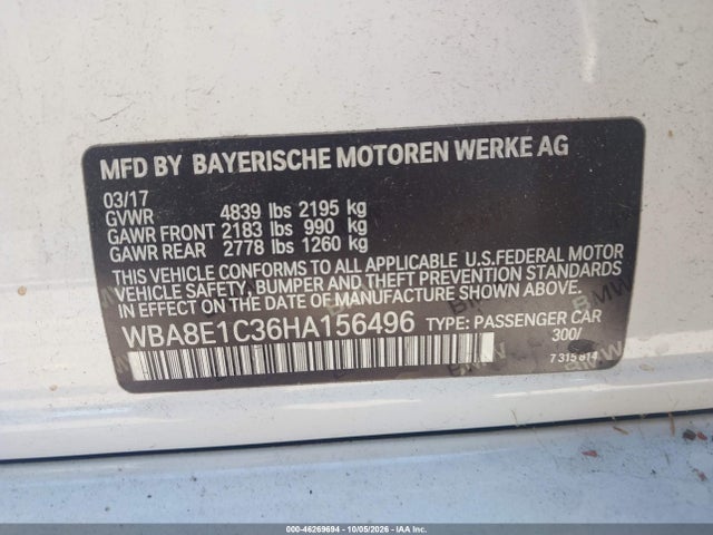 WBA8E1C36HA156496 BMW 330e Iperformance