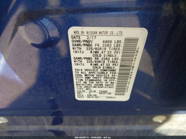 Aukcja sprzedaży 2017 Nissan Rogue Sl, vin: JN8AT2MT4HW147463, numer aukcji: 46269713