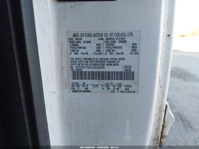 Aukcja sprzedaży 2001 Ford F-150 Xl/xlt, vin: 2FTZX17231CA74359, numer aukcji: 46269764