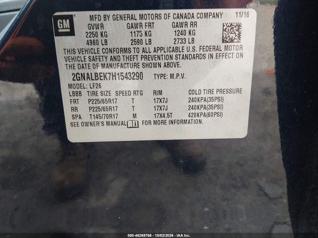 2017 Chevrolet Equinox Ls მანქანა იყიდება აუქციონზე, vin: 2GNALBEK7H1543290, აუქციონის ნომერი: 46269766