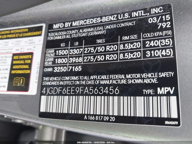 2015 Mercedes-benz Gl 450 4matic მანქანა იყიდება აუქციონზე, vin: 4JGDF6EE9FA563456, აუქციონის ნომერი: 46269785
