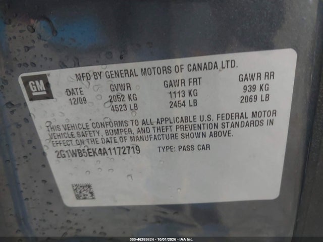 46269824 :رقم المزاد ، 2G1WB5EK4A1172719 vin ، 2010 Chevrolet Impala Lt مزاد بيع