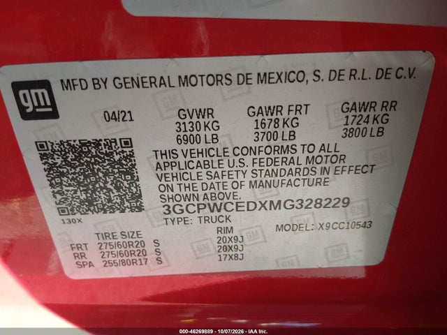 3GCPWCEDXMG328229 Chevrolet Silverado 1500 Lt