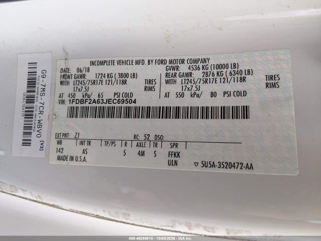 Aukcja sprzedaży 2018 Ford F-250 Xl, vin: 1FDBF2A63JEC69504, numer aukcji: 46269915