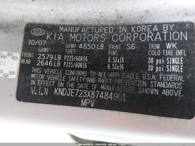Продаж на аукціоні авто 2008 Kia Sportage Lx V6, vin: KNDJE723X87484901, номер лоту: 46269919