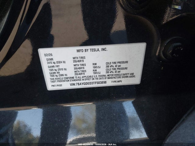 Продаж на аукціоні авто 2026 Tesla Model Y Premium Rear-wheel Drive/rear-wheel Drive, vin: 7SAYGDED3TF583898, номер лоту: 46269938