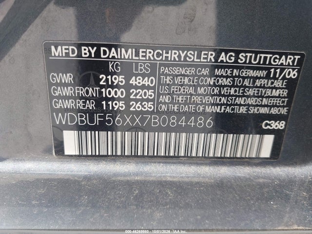 Aukcja sprzedaży 2007 Mercedes-benz E 350, vin: WDBUF56XX7B084486, numer aukcji: 46269980