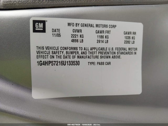 2006 Buick Lucerne Cx მანქანა იყიდება აუქციონზე, vin: 1G4HP57216U133530, აუქციონის ნომერი: 46270026