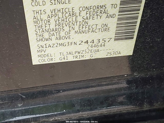 Nissan MURANO S 2015 5N1AZ2MG3FN244357 Image 9