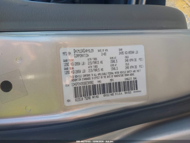 Продажа на аукционе авто 2003 Dodge Grand Caravan Se, vin: 1D4GP24393B230982, номер лота: 46270103