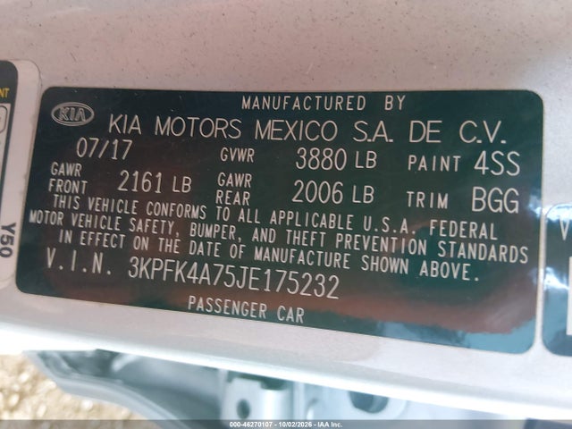 Продаж на аукціоні авто 2018 Kia Forte Lx, vin: 3KPFK4A75JE175232, номер лоту: 46270107