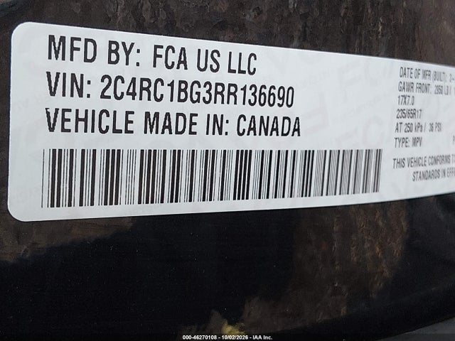Aukcja sprzedaży 2024 Chrysler Pacifica Touring L, vin: 2C4RC1BG3RR136690, numer aukcji: 46270108