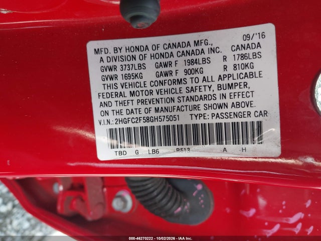 Honda Civic Lx 2016 2HGFC2F58GH575051 Image 9