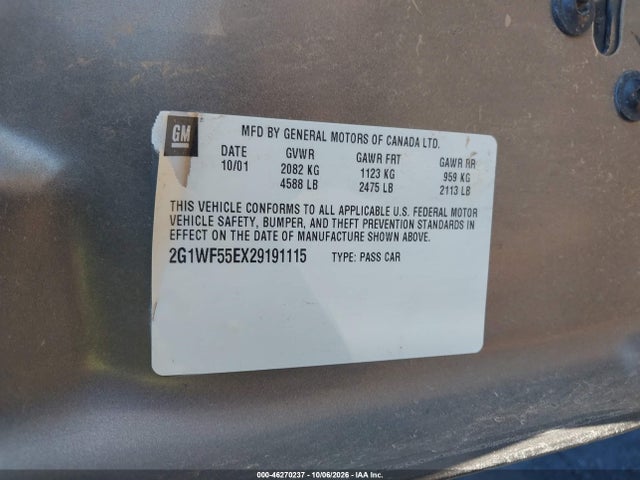 Продажа на аукционе авто 2002 Chevrolet Impala, vin: 2G1WF55EX29191115, номер лота: 46270237