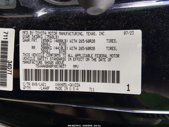 Продаж на аукціоні авто 2023 Toyota Sequoia Platinum, vin: 7SVAAABA0PX019037, номер лоту: 46270414