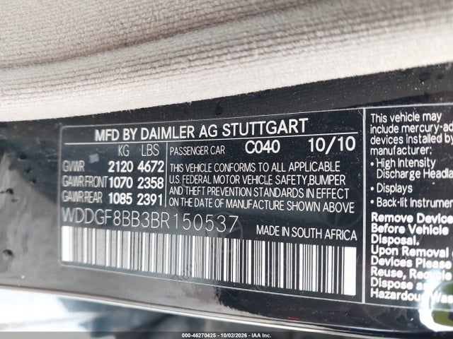 Продаж на аукціоні авто 2011 Mercedes-benz C 300 Luxury 4matic/sport 4matic, vin: WDDGF8BB3BR150537, номер лоту: 46270425