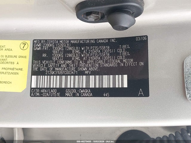 2007 Lexus Rx 350 მანქანა იყიდება აუქციონზე, vin: 2T2GK31U97C003471, აუქციონის ნომერი: 46270455