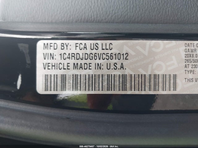 46270457 :رقم المزاد ، 1C4RDJDG6VC561012 vin ، 2027 Dodge Durango Gt Plus مزاد بيع