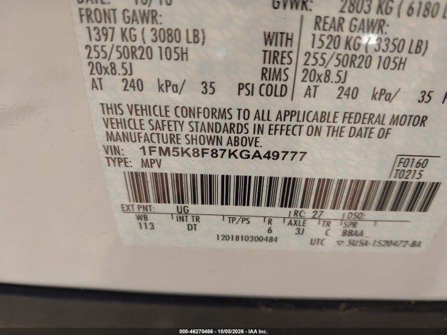 Продажа на аукционе авто 2019 Ford Explorer Limited, vin: 1FM5K8F87KGA49777, номер лота: 46270466