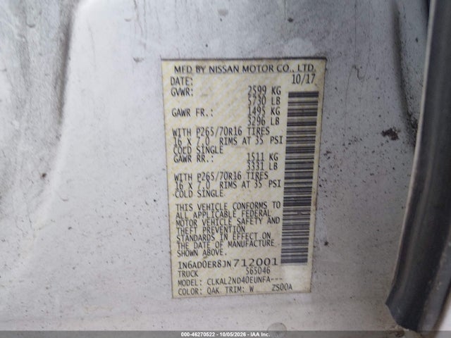 Aukcja sprzedaży 2018 Nissan Frontier Sv, vin: 1N6AD0ER8JN712001, numer aukcji: 46270522