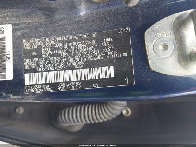 46270551 :رقم المزاد ، 5TFRV54187X025187 vin ، 2007 Toyota Tundra Sr5 V8 مزاد بيع