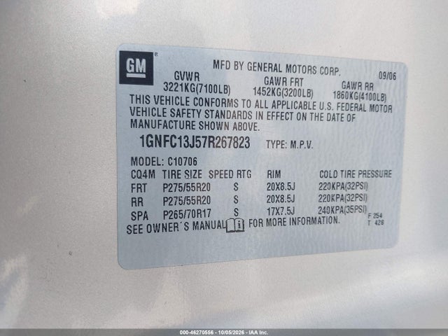 Aukcja sprzedaży 2007 Chevrolet Tahoe Ltz, vin: 1GNFC13J57R267823, numer aukcji: 46270556