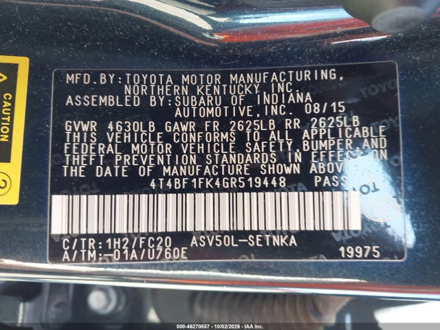 4T4BF1FK4GR519448 Toyota CAMRY LE