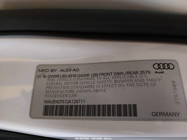 46270583 :رقم المزاد ، WAUENCF57JA128711 vin ، 2018 Audi A5 2.0t Premium مزاد بيع