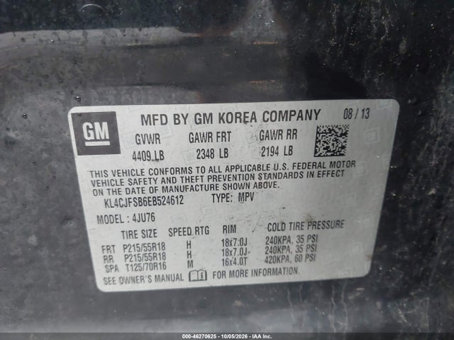 46270625 :رقم المزاد ، KL4CJFSB6EB524612 vin ، 2014 Buick Encore Convenience مزاد بيع