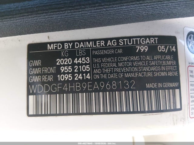 46270645 :رقم المزاد ، WDDGF4HB9EA968132 vin ، 2014 Mercedes-benz C 250 Sport مزاد بيع
