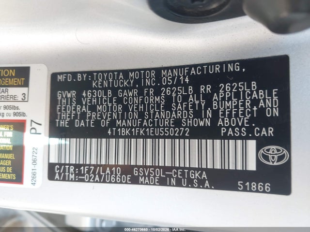 4T1BK1FK1EU550272 Toyota Camry Xle V6