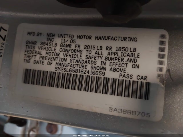 Продажа на аукционе авто 2006 Pontiac Vibe, vin: 5Y2SL65816Z416659, номер лота: 46270661