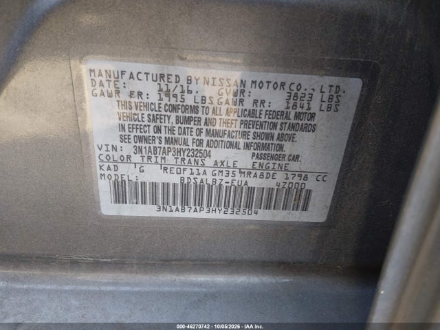 3N1AB7AP3HY232504 Nissan SENTRA S