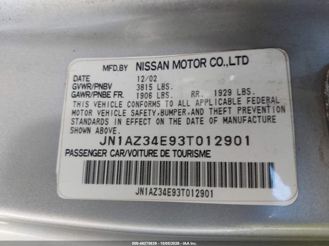 Aukcja sprzedaży 2003 Nissan 350z Touring, vin: JN1AZ34E93T012901, numer aukcji: 46270839