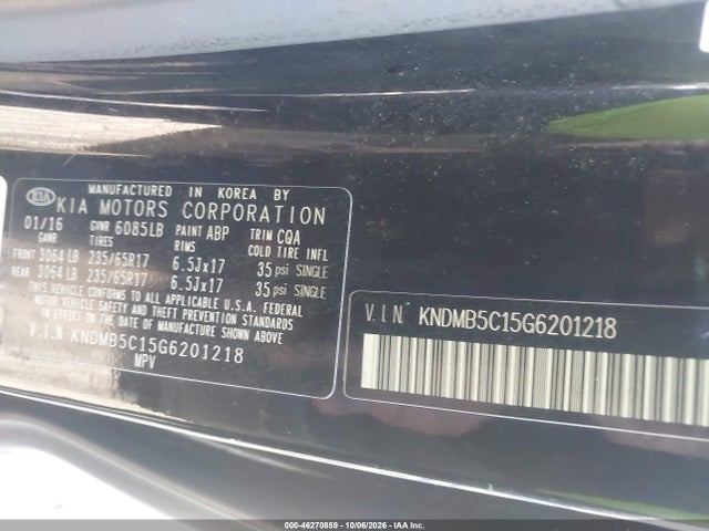 2016 Kia Sedona Lx მანქანა იყიდება აუქციონზე, vin: KNDMB5C15G6201218, აუქციონის ნომერი: 46270859