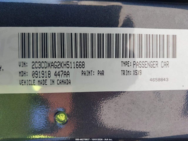 2019 Dodge Charger Police Rwd მანქანა იყიდება აუქციონზე, vin: 2C3CDXAG2KH511668, აუქციონის ნომერი: 46270937