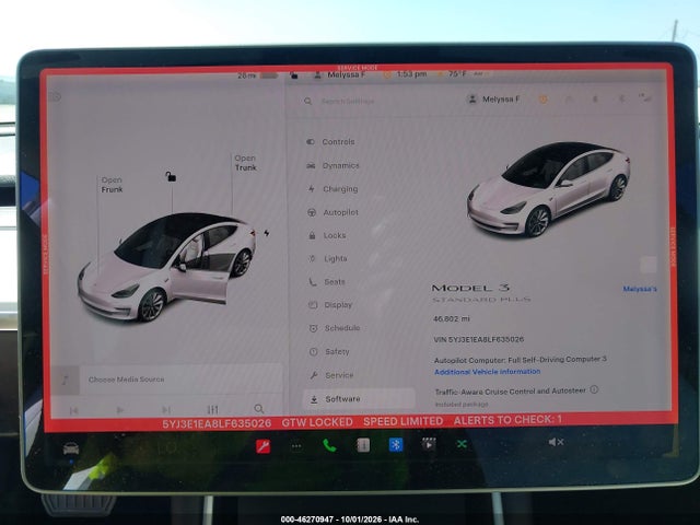 46270947 :رقم المزاد ، 5YJ3E1EA8LF635026 vin ، 2020 Tesla Model 3 Standard Range Plus Rear-wheel Drive/standard Range Rear-wheel Drive مزاد بيع