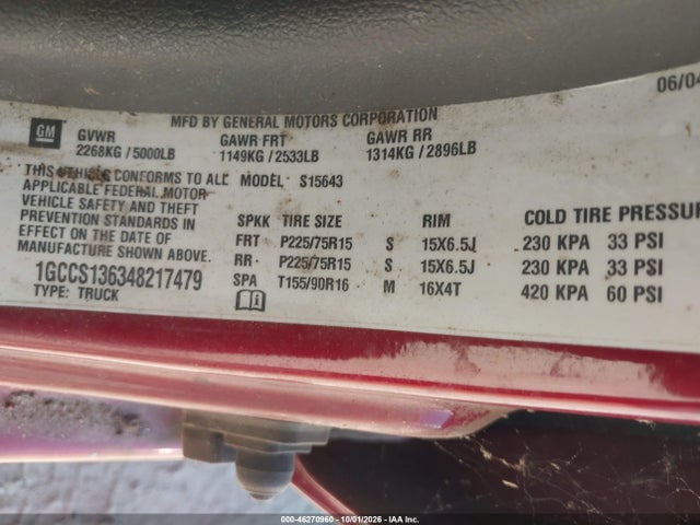 Продажа на аукционе авто 2004 Chevrolet Colorado Ls, vin: 1GCCS136348217479, номер лота: 46270960