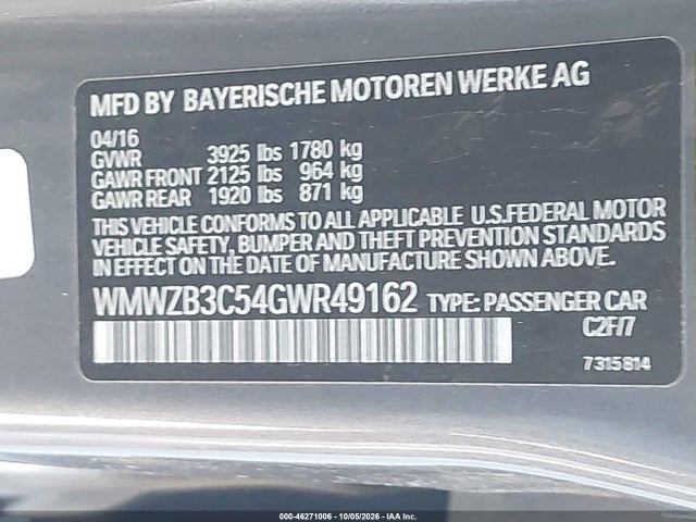 Продаж на аукціоні авто 2016 Mini Countryman Cooper, vin: WMWZB3C54GWR49162, номер лоту: 46271006
