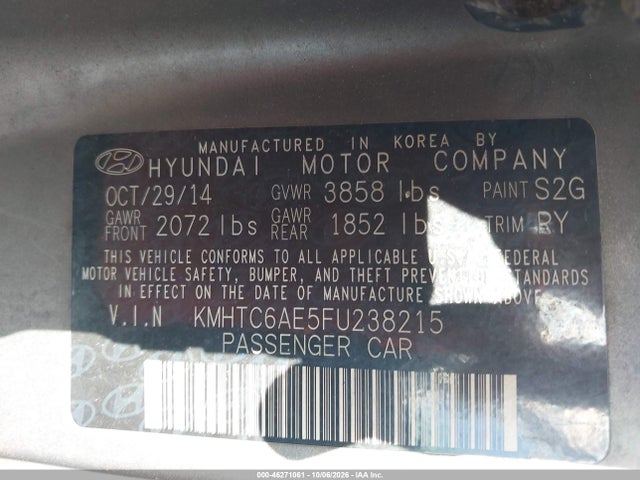 Продажа на аукционе авто 2015 Hyundai Veloster Turbo, vin: KMHTC6AE5FU238215, номер лота: 46271061