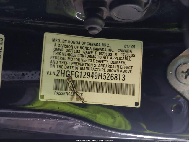 Продаж на аукціоні авто 2009 Honda Civic Ex-l, vin: 2HGFG12949H526813, номер лоту: 46271087